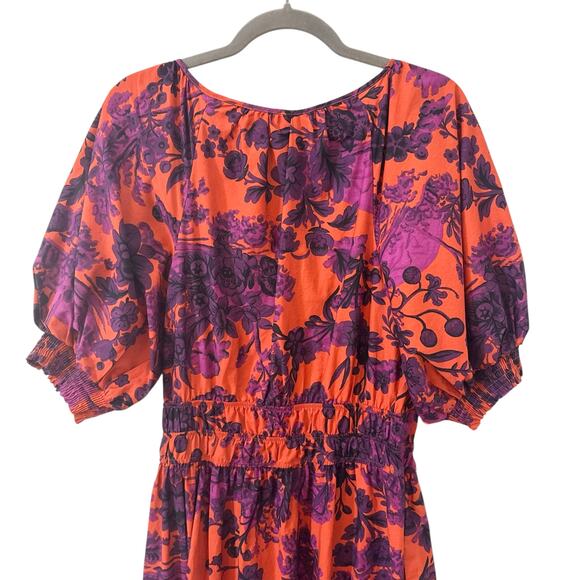 Anthropologie The Sommerset Puff Sleeve 100% Cotton Maxi Dress Purple Sz L - Picture 9 of 11